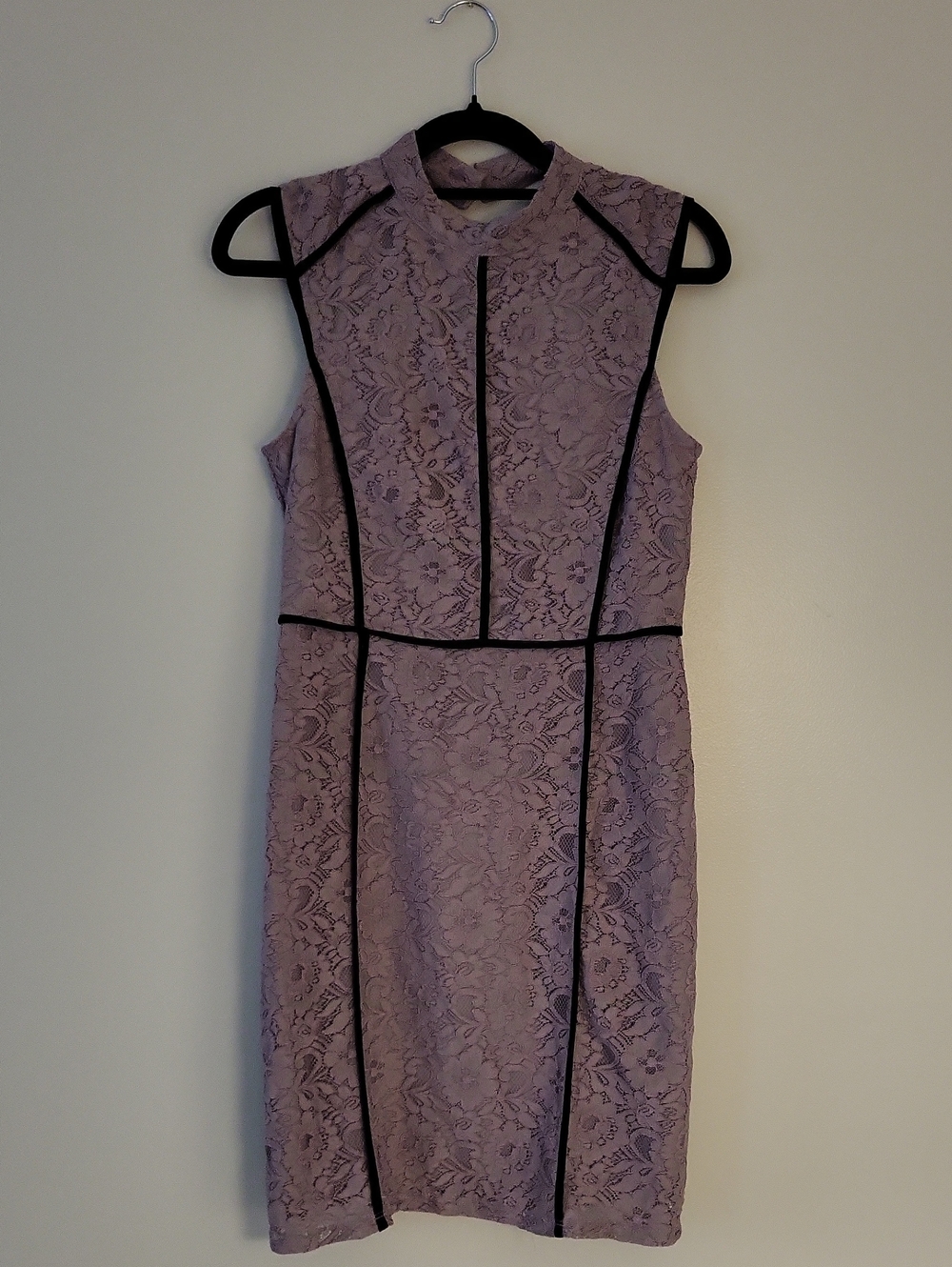 Purple lace dress with black piping